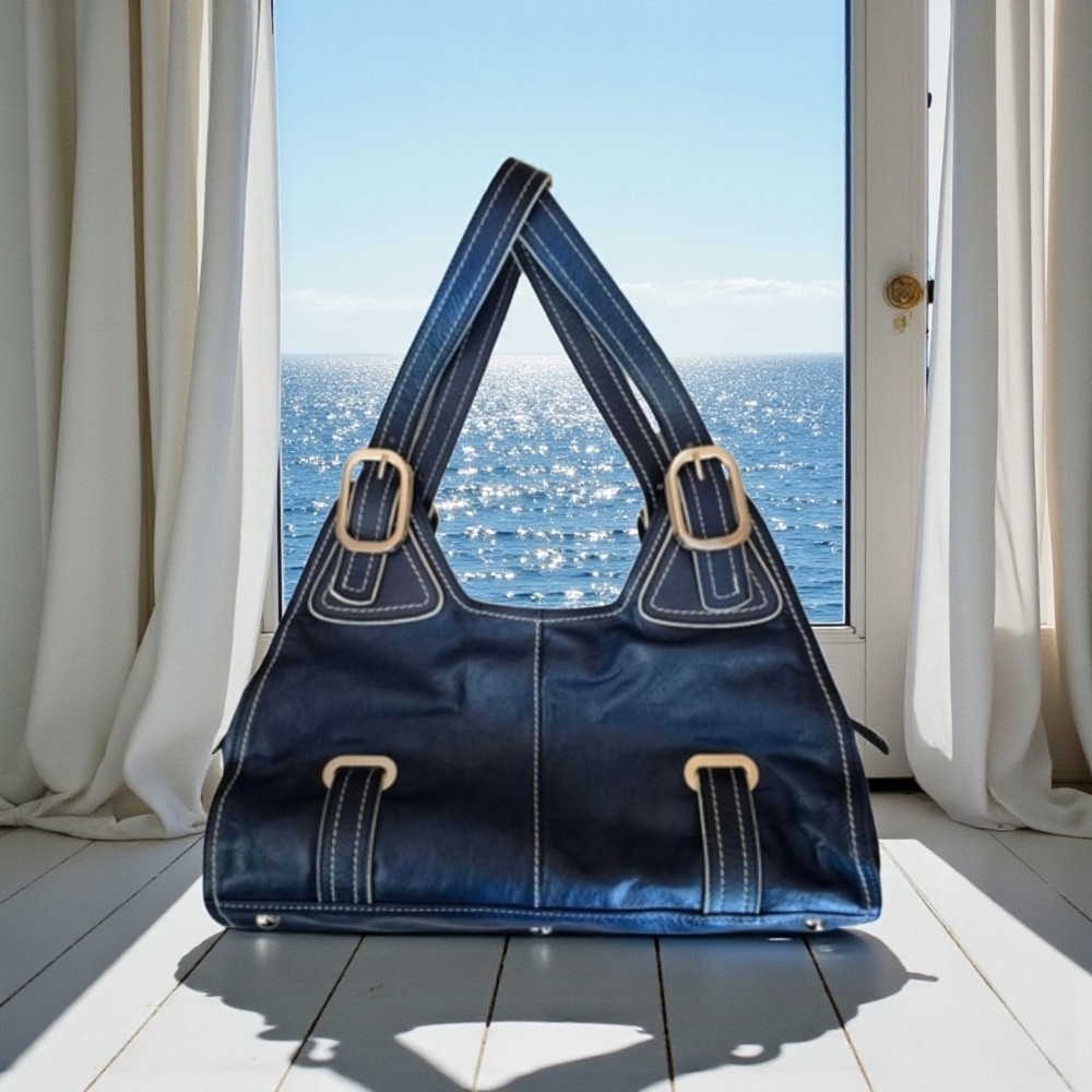 LUANA GENUINE ITALIAN LEATHER SATCHEL BLUE MEDIUM